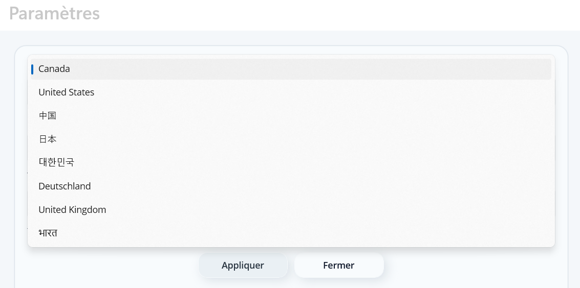 Country selection - example